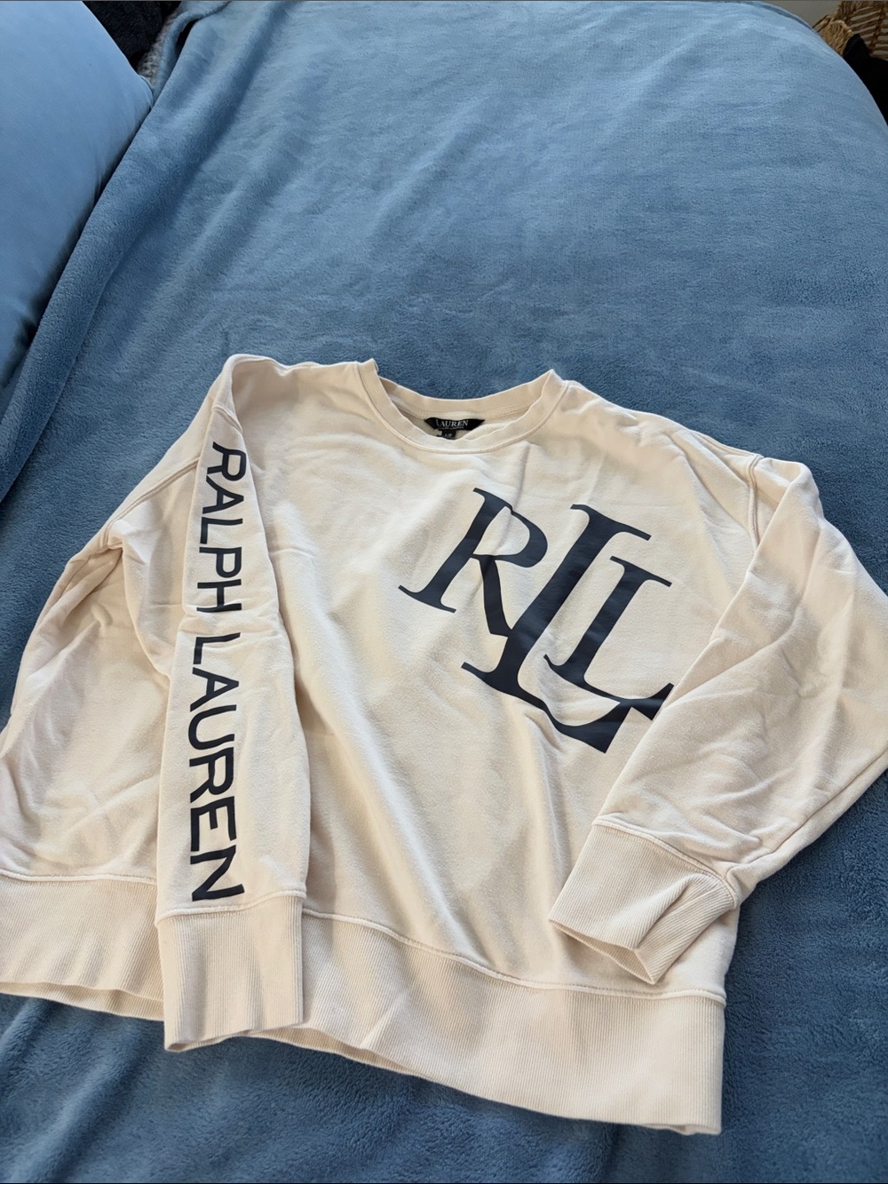 Ralph Lauren Cream Crewneck with Navy RL Logo